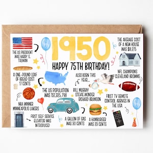 75th Birthday Card, Born In 1950 United States Greeting Card, 75th Birthday Gift, Fun Facts About 1950 Birthday Card For Grandpa
