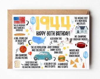 80th Birthday Card, Born In 1944 United States Greeting Card, 80th Birthday Gift, Fun Facts About 1944 Birthday Card For Grandpa