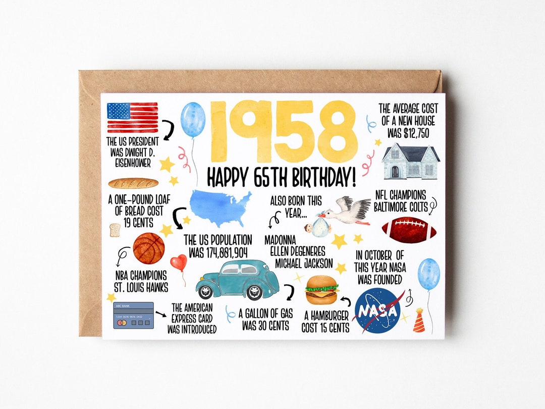 65th Birthday Card Born in 1958 America Birthday Card 65th - Etsy Denmark
