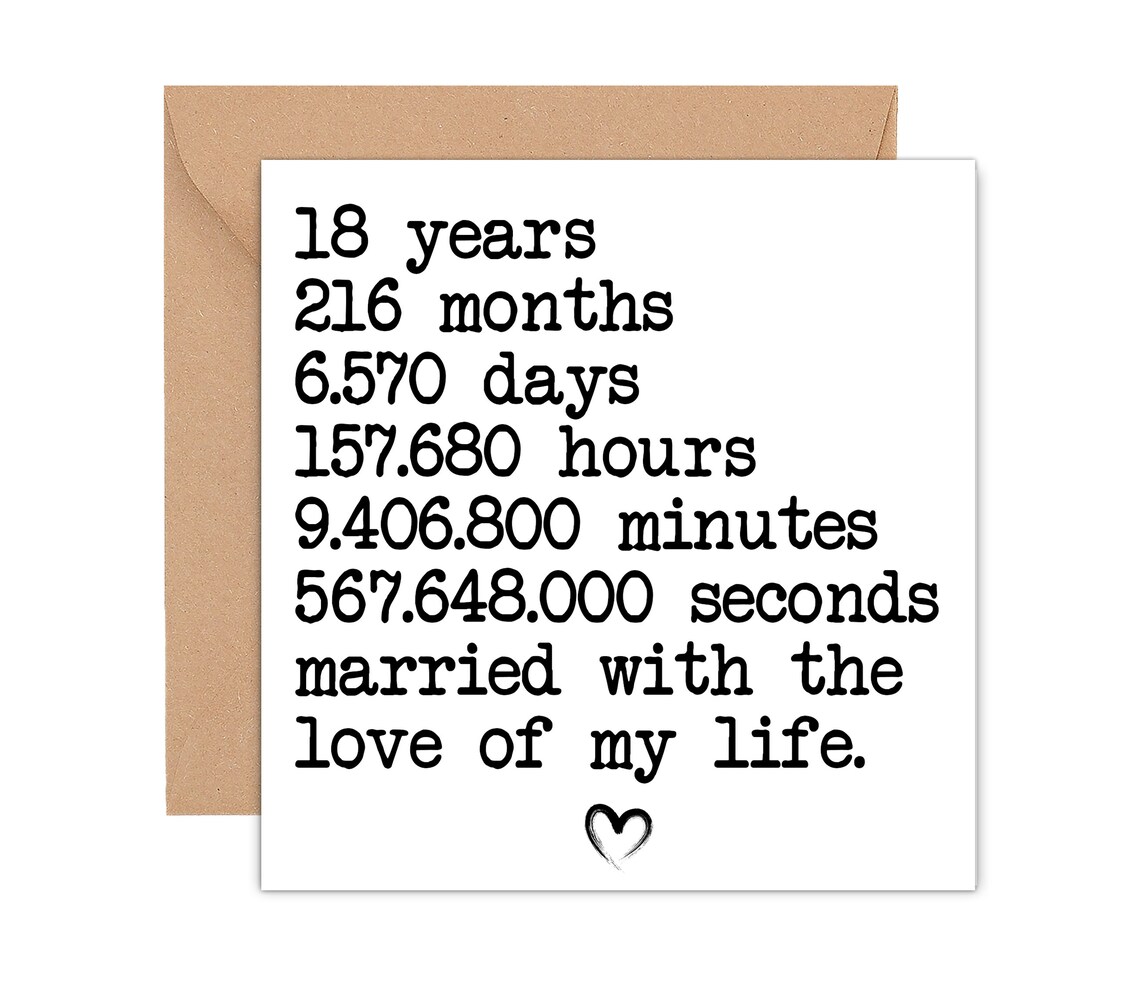 Cute 18th Anniversary Card For Husband 18 Year Anniversary Etsy