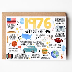 50th Birthday Card, Born In 1976 America Birthday Card, 50th Birthday Gift Men, Women, 50th Birthday Dad, Mom, Fun Facts 1976 United States afbeelding 1