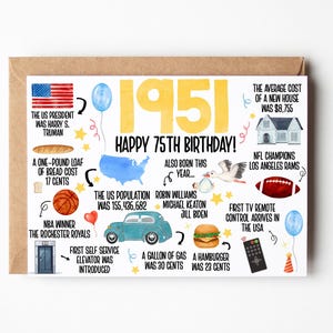75th Birthday Card, Born In 1951 United States Greeting Card, 75th Birthday Gift, Fun Facts About 1951 Birthday Card For Grandpa