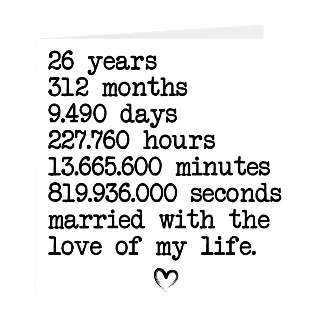 Cute 26th Anniversary Card for Husband 26 Year Anniversary Etsy