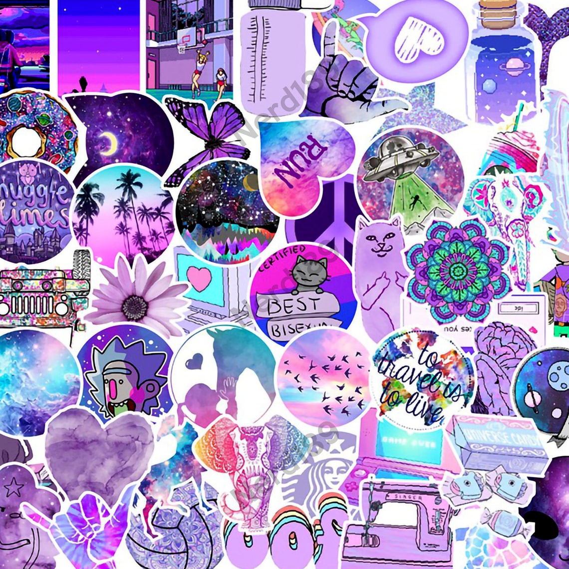 50 Pcs Cute Kawaii Purple Sticker Pack Aesthetic VSCO | Etsy