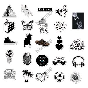 50 Pcs Cute Black And White Sticker Pack Waterproof Stickers | Etsy