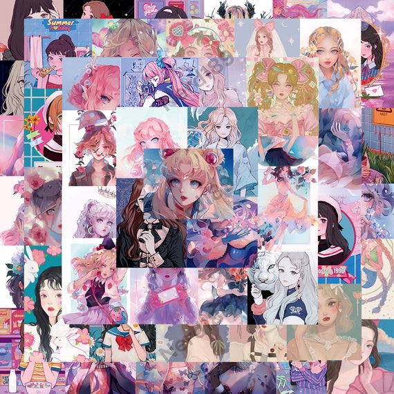 50 Pcs Aesthetic Anime Girl Sticker Pack Cute Kawaii Etsy