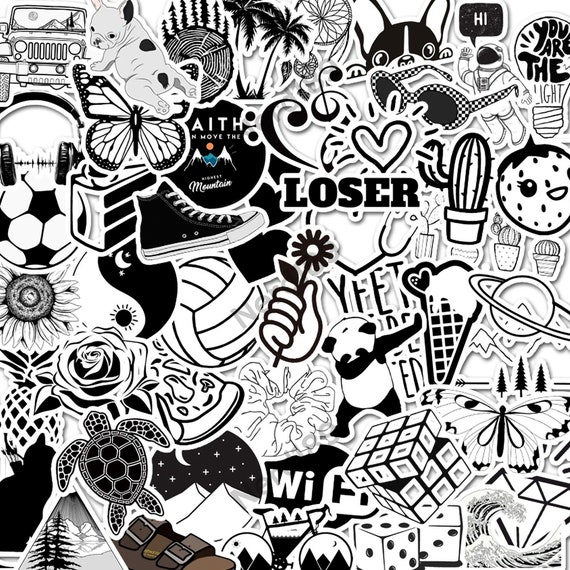 50 Pcs Cute Black And White Sticker Pack Waterproof Stickers | Etsy