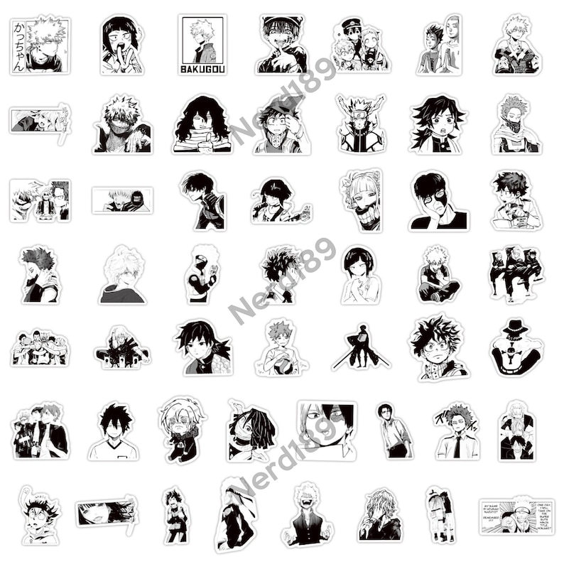200 Pcs Black and White Anime Sticker Pack Mixed Manga Etsy