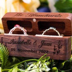 Personalized Wedding Ring Box, Wide Wood Double Ring Box, Ring Bearer Box, Slim Unique Ring Holder, Ring Box Proposal, Modern Rustic Wedding