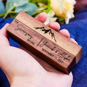 Personalized Wedding Ring Box, Wide Wood Double Ring Box, Ring Bearer Box, Slim Unique Ring Holder, Ring Box Proposal, Modern Rustic Wedding