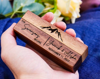 Personalized Wedding Ring Box, Wide Wood Double Ring Box, Ring Bearer Box, Slim Unique Ring Holder, Ring Box Proposal, Modern Rustic Wedding