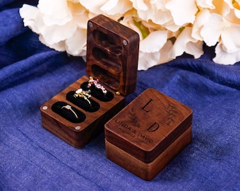 Boîte à bagues de mariage personnalisée Boîte à bagues en bois personnalisée Boîte à bagues de fiançailles Porte-bagues à trois fentes Porte-bague gravé