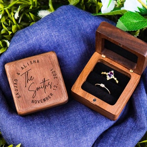 Personalized Wedding Ring Box Custom Wood Ring Box Engagement Ring Box Ring Bearer Single Slot Ring Box Proposal Engraved Ring Holder