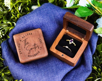 Personalized Wedding Ring Box Custom Wood Ring Box Engagement Ring Box Ring Bearer Single Slot Ring Box Proposal Engraved Ring Holder