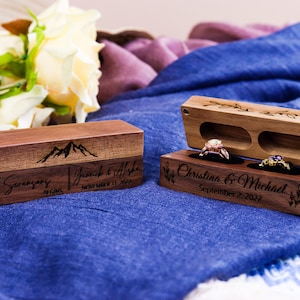Personalized Wedding Ring Box, Wide Wood Double Ring Box, Ring Bearer Box, Slim Unique Ring Holder, Ring Box Proposal, Modern Rustic Wedding