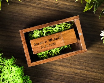 Thin Walnut USB Flash Drive & Wooden USB Box Set - Custom Engraved USB Set - Video or Photography Wedding usb Packaging, Mother's Day Gift