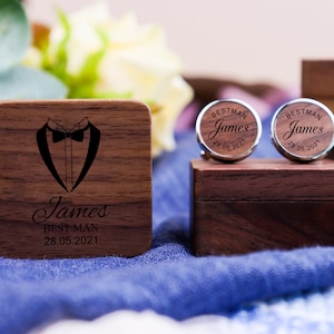 Groomsmen Gift Cufflinks, Personalized Wooden Cufflinks, Custom Best Man Gift, Gift for Him Dad, Bachelor Party Gift, Wedding Party Favor