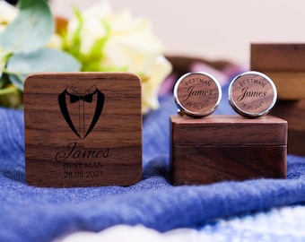 Groomsmen Gift Cufflinks, Personalized Wooden Cufflinks, Custom Best Man Gift, Gift for Him Dad, Bachelor Party Gift, Wedding Party Favor