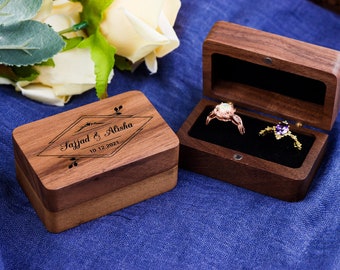 Personalized Wedding Ring Box - Custom Wood Ring Box - Engagement Ring Box - Ring Bearer -A Pair Slot Ring Box-Proposal Engraved Ring Holder