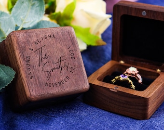 Personalized Wedding Ring Box Custom Wood Ring Box Engagement Ring Box Ring Bearer Single Slot Ring Box Proposal Engraved Ring Holder