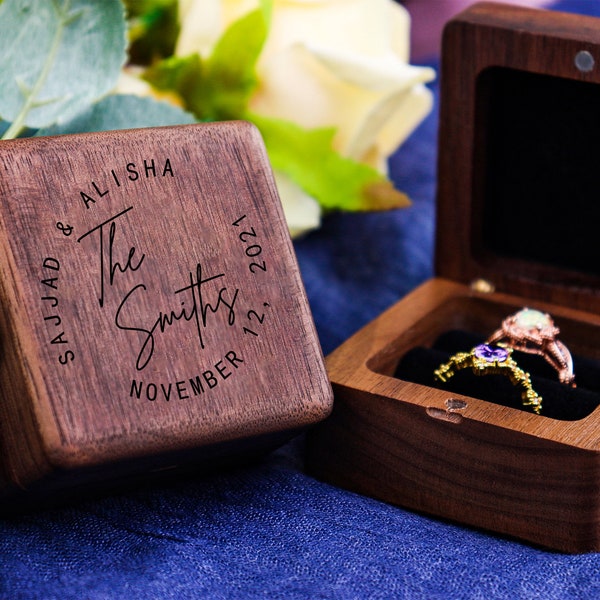 Personalized Wedding Ring Box Custom Wood Ring Box Engagement Ring Box Ring Bearer Single Slot Ring Box Proposal Engraved Ring Holder