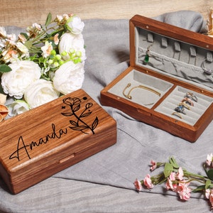 Portagioielli personalizzato con incisione - Custodia da viaggio personalizzata per donna - Regalo per damigella d'onore - Organizzatore di gioielli in legno, portagioielli personalizzato