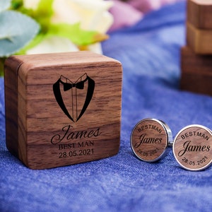 Groomsmen Gift Cufflinks, Personalized Wooden Cufflinks, Custom Best Man Gift, Gift for Him Dad, Bachelor Party Gift, Wedding Party Favor