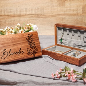 Boîte à bijoux de voyage pour femme, Boîte à bijoux gravée personnalisée, Boîte à bijoux de demoiselle d'honneur, Organiseur de bijoux, Boîte à bijoux en bois personnalisée