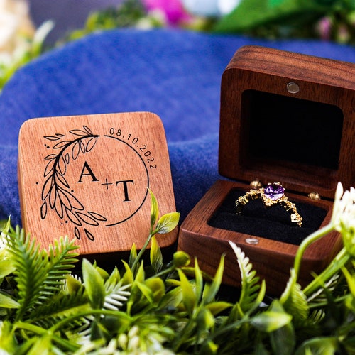 Personalized Wedding Ring Box Custom Wood Ring Box Engagement Etsy
