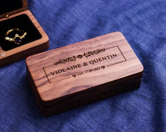 Personalized Wedding Ring Box, Engraved Walnut Engagement Proposal Ring Box, Ring Box Proposals, Custom Rustic Ring Bearer Box, Ring Storage