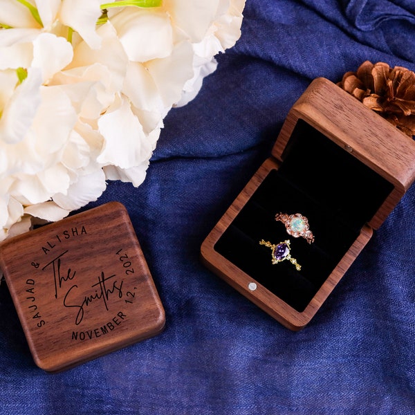Personalized Wedding Ring Box Custom Wood Ring Box Engagement Ring Box Ring Bearer Single Slot Ring Box Proposal Engraved Ring Holder