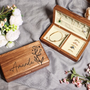 Schmuckschatulle Reiseetui für Frauen, Schmuckschatulle mit Gravur, Schmuckschatulle für Brautjungfer, Schmuckorganisator, Schmuckschatulle aus Holz