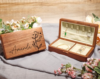 Custom Engraved Jewelry Box - Personalized Travel Case for Women - Bridesmaid Gift - Wooden Jewelry Organizer, Personalized Jewelry Box