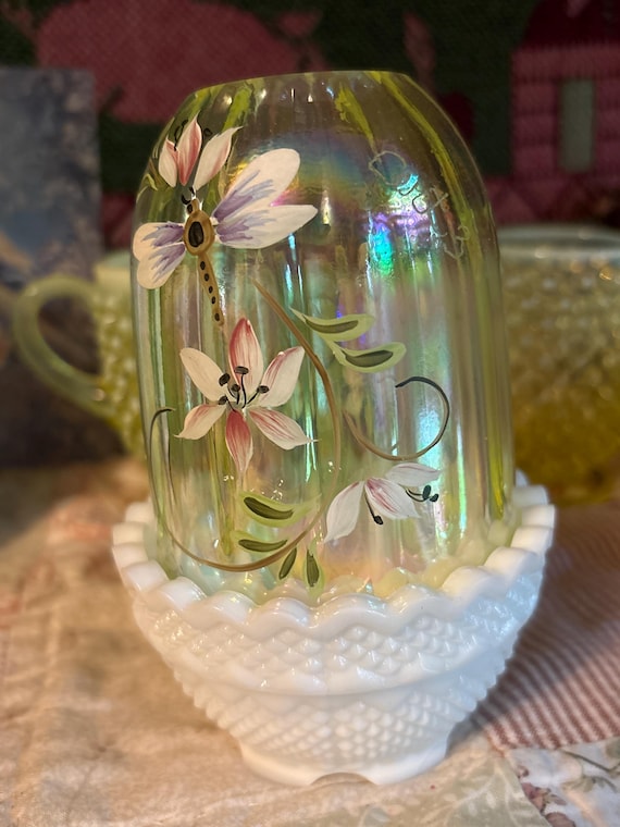 Fenton Fairy Lamp Uranium lilly trail