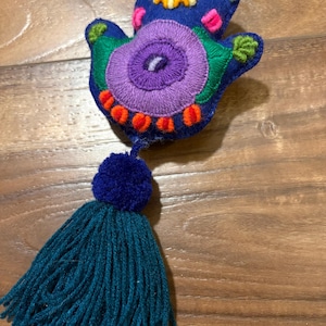 Embroidered Evil Eye Tassel and Pompom, Peruvian Good Luck Charm