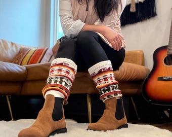 Alpaca Blend Leg Warmers, Andean Llama Design, Made in Peru