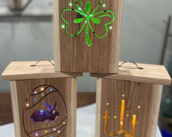 3 Spring Patterns to make Cedar Lanterns with  fairy lights CNC Files.