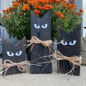 Wood Black Cats Halloween Decor Fall Decor Spooky Decor Rustic Farmhouse