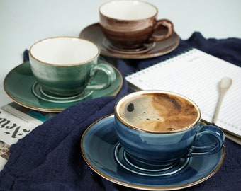 Keramische handgemaakte theekop en schotel Cappuccino Cup Latte Cup Demitasse Espresso Cups 6oz voor speciale koffiedranken Cafe Mokka melk en thee