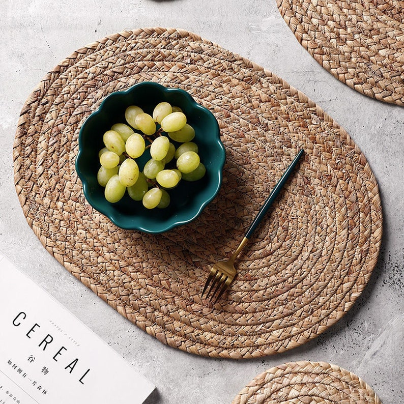 Placemats Table Mats Handmade Rustic Natural Ramie Woven Oval Round