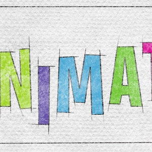 May include: A colourful graphic design with the text "art of ANIMATION" in a variety of colours, including blue, red, green, purple, and orange. The text is outlined in black and appears to be on a white background.