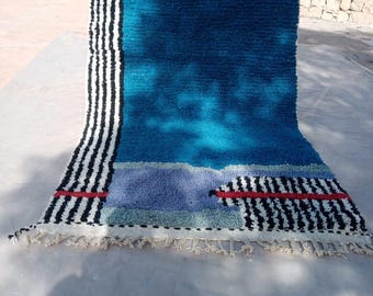 Handmade Blue Moroccan Rug: Authentic Berber Style, Wool Carpet