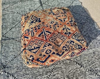 Vintage Moroccan Floor Pouf – Handwoven Berber Cushion from Boujad Rug – Boho Tribal Ottoman"