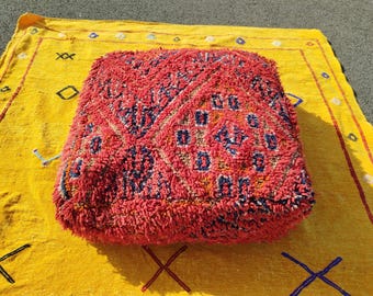 Vintage Moroccan Floor Pouf – Handwoven Berber Cushion from Boujad Rug – Boho Tribal Ottoman"