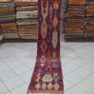ARTISTIC CUSTOM WOOL  Runner Rug - Gorgeous Boujaad Runner Rug -Azilal berber soft rug- Vintage Morocco runner-Berber Colorful boho dor mat,