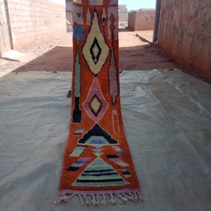 COLORFUL MOROCCAN RUNNER, Beni Ourain Rug, Narrow Rug Runner, Aesthetic Handmade Traditional Wool Rug| Decorative Long Carpet Floor Runner