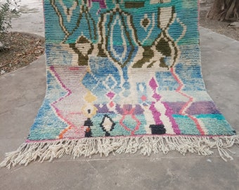 Handwoven Wool Moroccan Rug: Colorful Berber Design