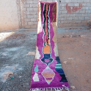 COLORFUL MOROCCAN RUNNER, Beni Ourain Rug, Narrow Rug Runner, Aesthetic Handmade Traditional Wool Rug| Decorative Long Carpet Floor Runner