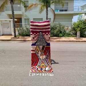 COLORFUL MOROCCAN RUNNER, Beni Ourain Rug, Narrow Rug Runner, Aesthetic Handmade Traditional Wool Rug| Decorative Long Carpet Floor Runner