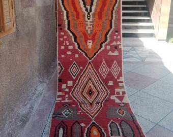 MOROCCAN RUGS RUNNER -Berber Colorful Custom Runner Rug -Authentic Moroccan rug -Boho Carpet-Orange Rug-Hand knotted Beni Ouarain Runner 2x9